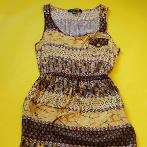 Brown, White, & Yellow A-Line Dress